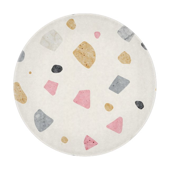 Abstract Terrazzo Pink Gray Gold Pattern Cutting Board (Front)