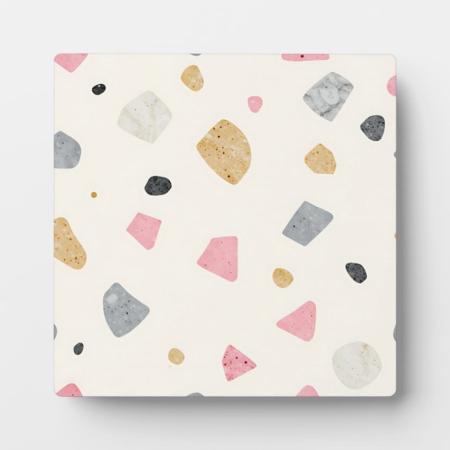 Abstract Terrazzo Pink Gray Gold Pattern Plaque (Front)