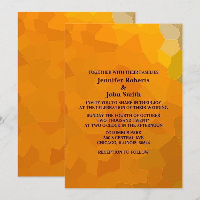 Abstract Terrocotta Orange Yellow Modern Wedding Invitation (Front/Back)