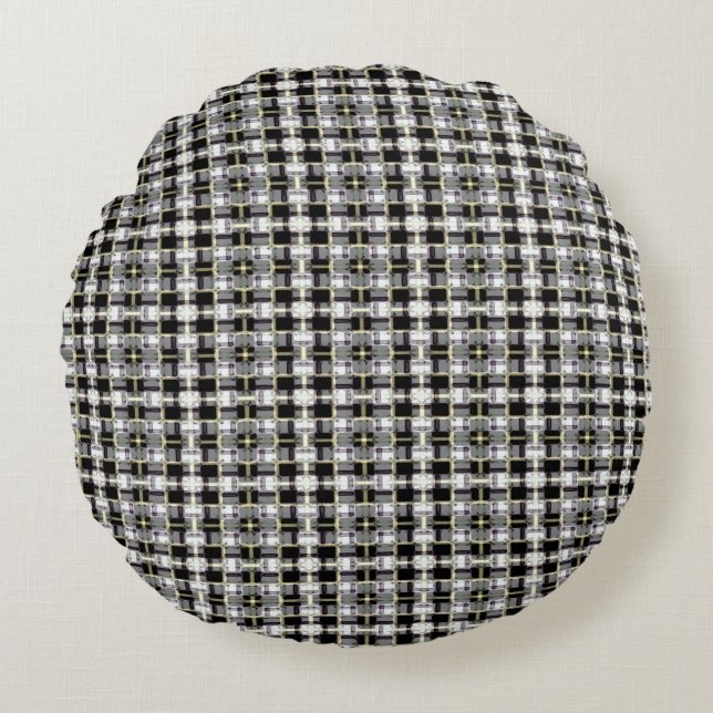 abstract texture, colourful chequered pattern, sim round cushion (Front)