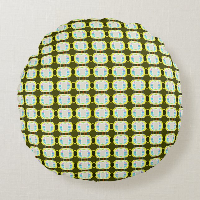 abstract texture, colourful gingham pattern, moder round cushion (Front)