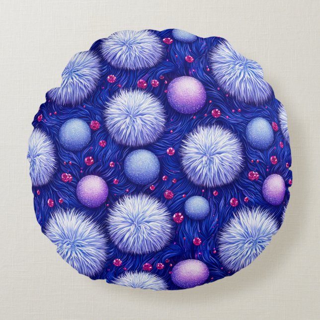 Abstract Texture with Glittering Orbs and Fuzzy Round Cushion (Front)