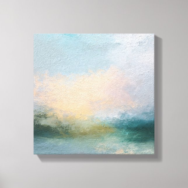 Abstract Textured Canvas Art | Ethereal Teal,Peach (Front)