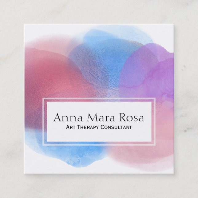 *~* Abstract Therapy Watercolor Artistic Feminine Square Business Card (Front)
