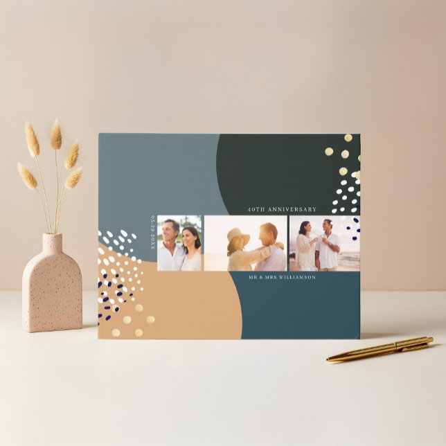 Abstract Three Photo Layout Warm Anniversary Guest Book (Abstract Three Photo Layout Warm Anniversary Guest Book)