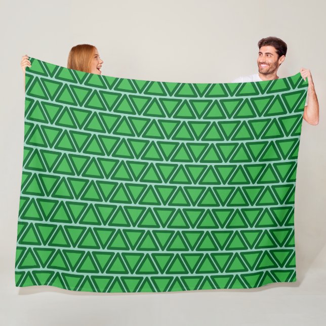 Abstract Three Tone Green Triangle Pattern Fleece Blanket (In Situ)