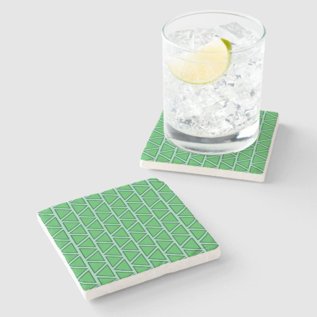 Abstract Three Tone Green Triangle Pattern Stone Coaster (Side)