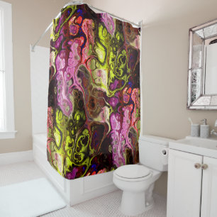 Abstract tie dye marble pattern in pink and green shower curtain