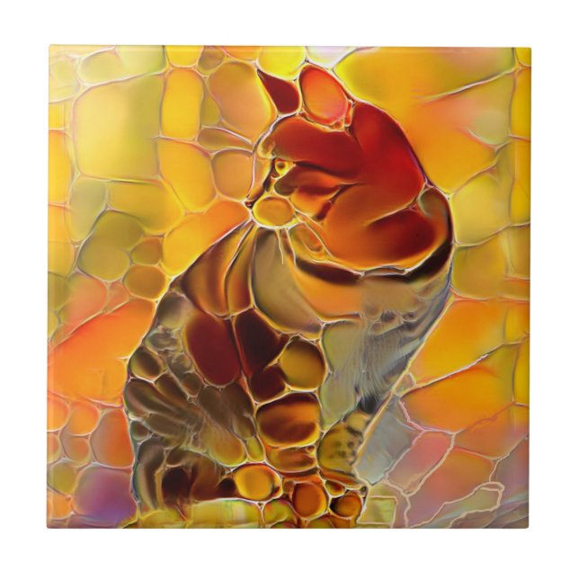 Abstract Tiger Cat Ceramic Tile (Front)