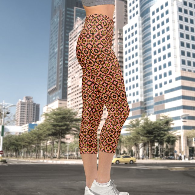 Abstract Tile Pattern High Waisted Capris (Creator Uploaded)