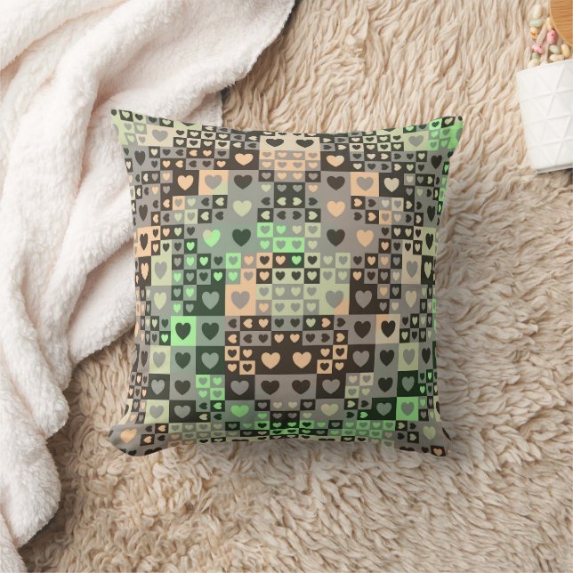 Abstract Tiles Hearts 2023 Throw Pillow (Blanket)