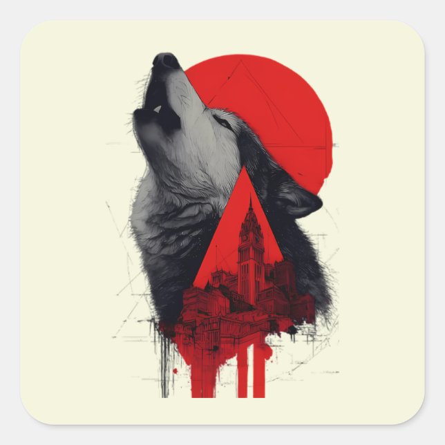 Abstract Trash Polka Howling Wolf Sticker (Front)