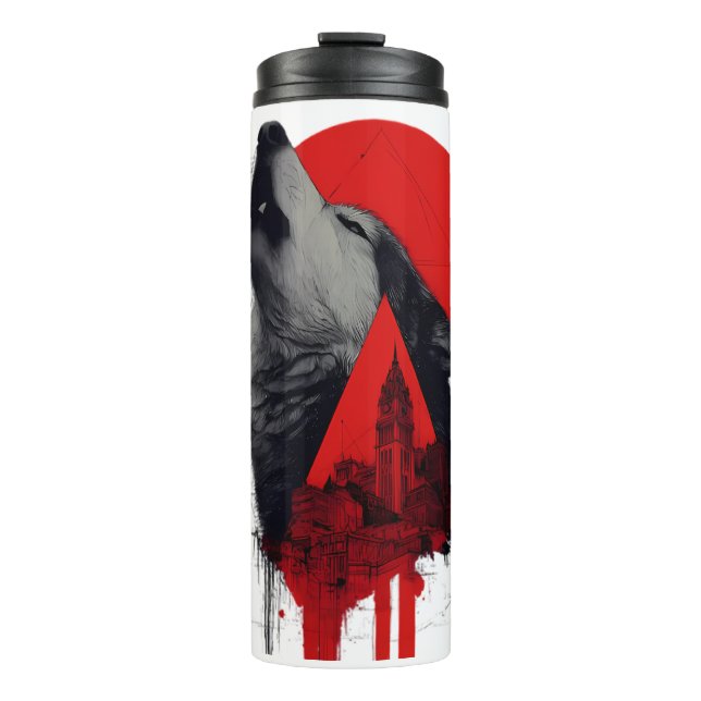 Abstract Trash Polka Howling Wolf Thermal Tumbler (Front)