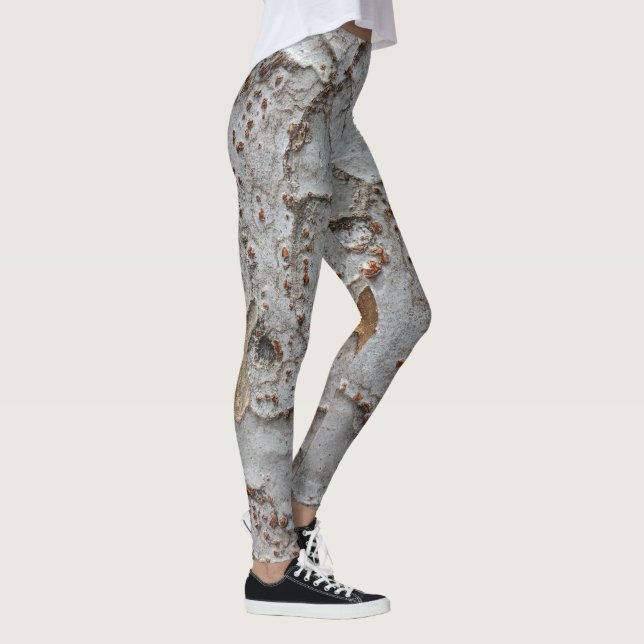 Abstract Tree Bark Photo White Grey Pattern Nature Leggings (Right)