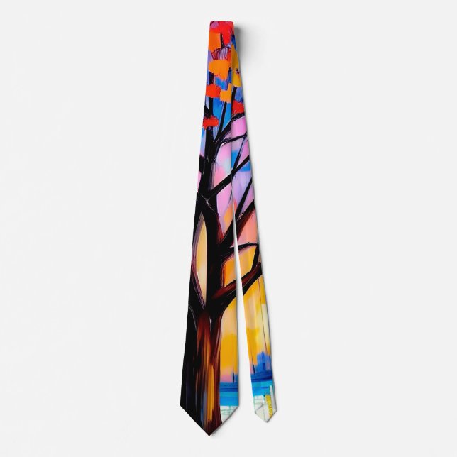 Abstract Tree Colourful Mens Fashion Tie (Front)