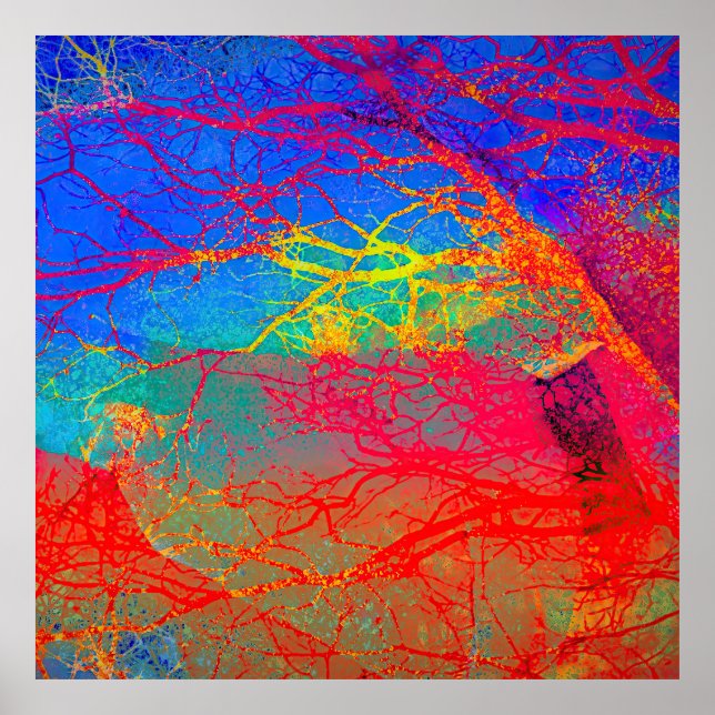 Abstract Tree Design in Red And Blue Poster (Front)