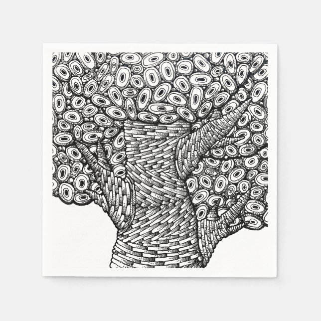 Abstract Tree Drawing Oval Shapes Design Napkin (Front)
