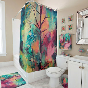 Abstract tree in muted tones shower curtain