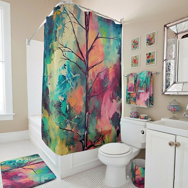 Abstract tree in muted tones shower curtain (Creator Uploaded)