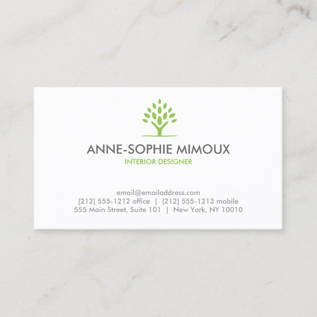 Abstract Tree Leaves Motif in Green/White Business Card (Front)