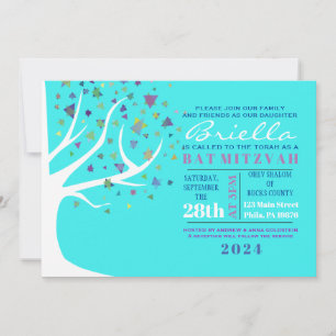 Abstract Tree of Life Bat Mitzvah Aqua Invite