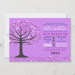 Abstract Tree of Life Bat Mitzvah Purple Invite