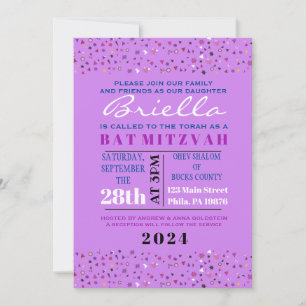 Abstract Tree of Life Bat Mitzvah Purple Invite