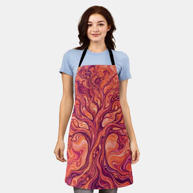 Abstract Tree Of Life Sunset Orange Apron (Worn)