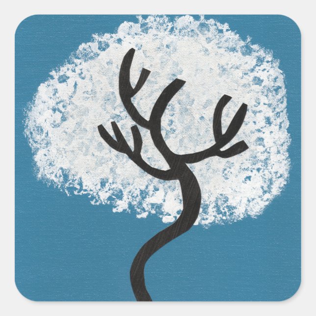 Abstract Tree on Blue Background Square Sticker (Front)