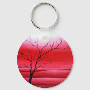 Abstract Tree Red Sky Key Ring