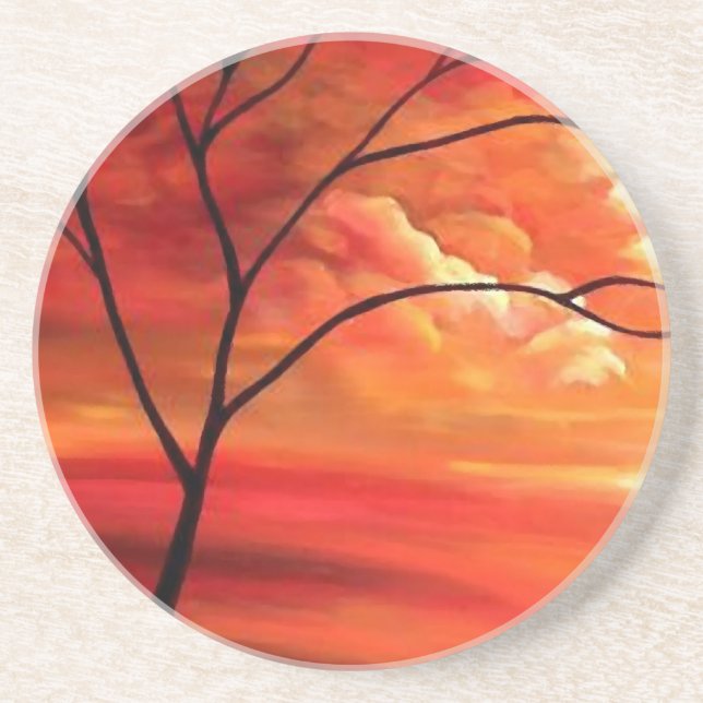 Abstract Tree & Red Sunset Coaster (Front)