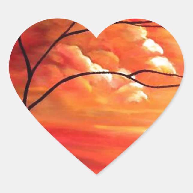 Abstract Tree & Red Sunset Heart Sticker (Front)