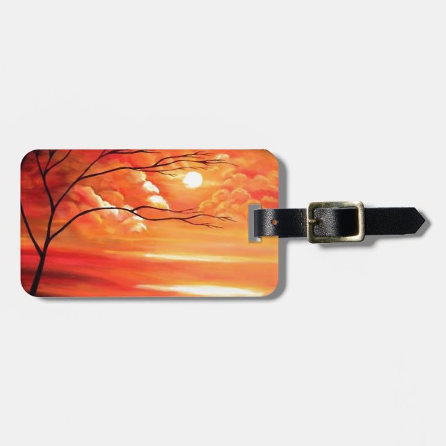 Abstract Tree & Red Sunset Luggage Tag (Front Horizontal)