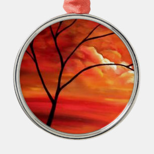 Abstract Tree & Red Sunset Metal Tree Decoration