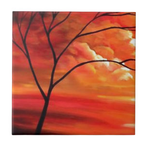 Abstract Tree & Red Sunset Tile