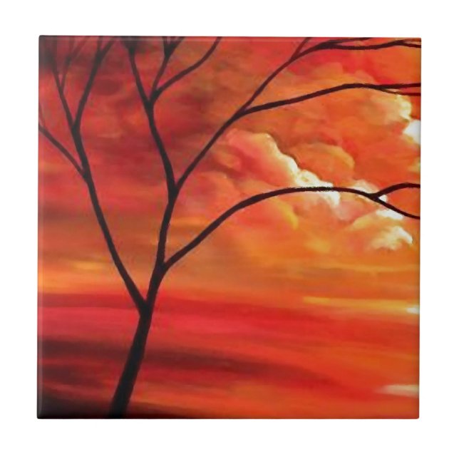 Abstract Tree & Red Sunset Tile (Front)