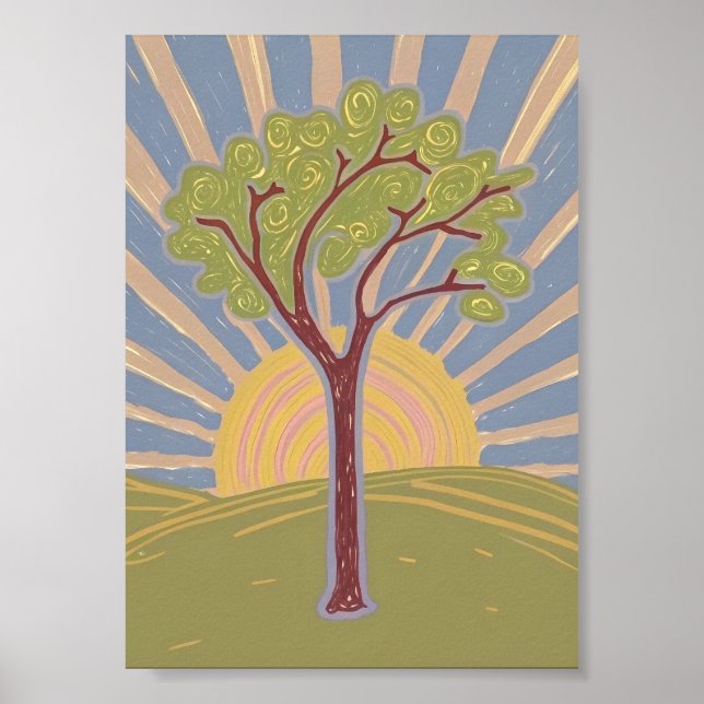 Abstract Tree & Rising Sun Art Print (Front)