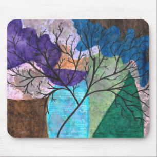Abstract Tree Silhouette on Colourful Watercolor Mouse Mat