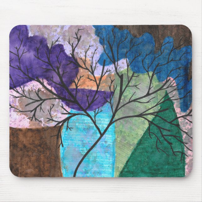 Abstract Tree Silhouette on Colourful Watercolor Mouse Mat (Front)