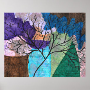 Abstract Tree Silhouette on Colourful Watercolor Poster
