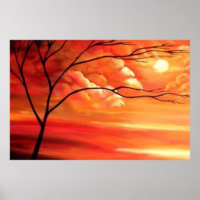 Abstract Tree & Sunset - Creative Modern Art Poster (Front)