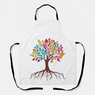 Abstract tree with roots and colourful leaves. apron