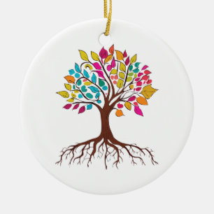 Abstract tree with roots and colourful leaves. ceramic tree decoration