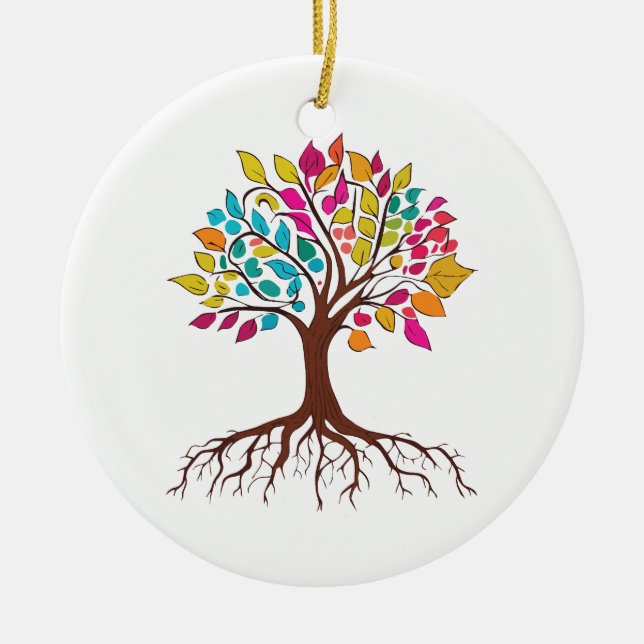 Abstract tree with roots and colourful leaves. ceramic tree decoration (Front)