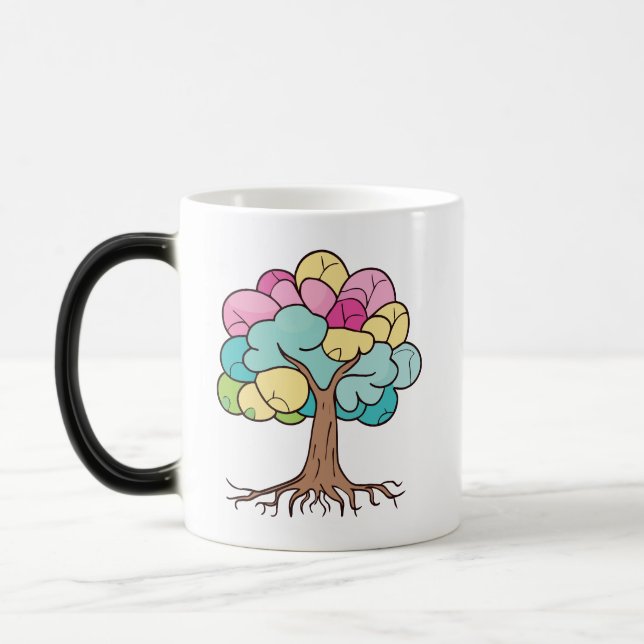 Abstract tree with roots and colourful leaves. magic mug (Left)