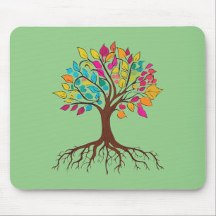 Abstract tree with roots and colourful leaves. mouse mat