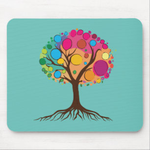 Abstract tree with roots and colourful leaves. mouse mat