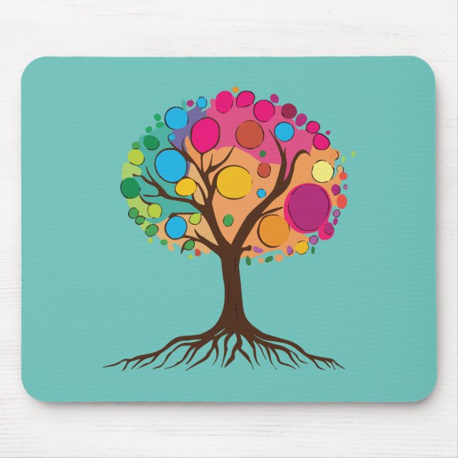 Abstract tree with roots and colourful leaves. mouse mat (Front)