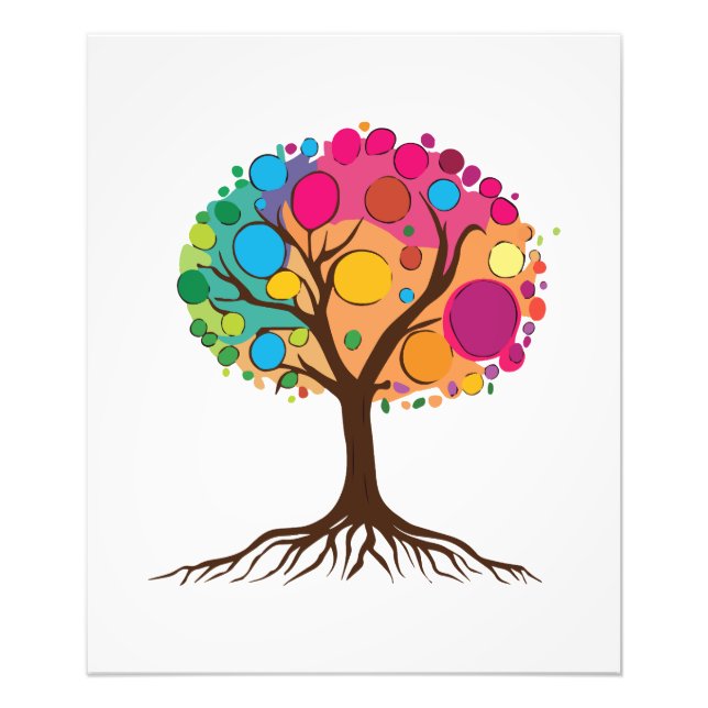 Abstract tree with roots and colourful leaves. photo print (Front)