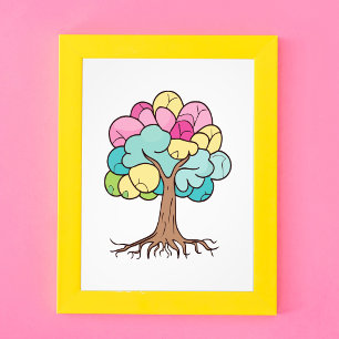 Abstract tree with roots and colourful leaves. photo print